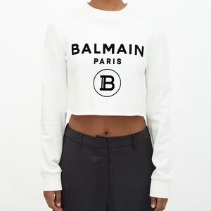 Authentic Balmain Black and White Logo Crop Top sweatshirt